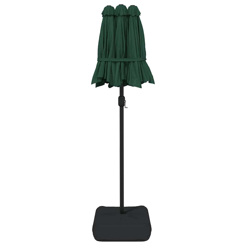 Double-Head Garden Parasol with LEDs Green 316x145 cm