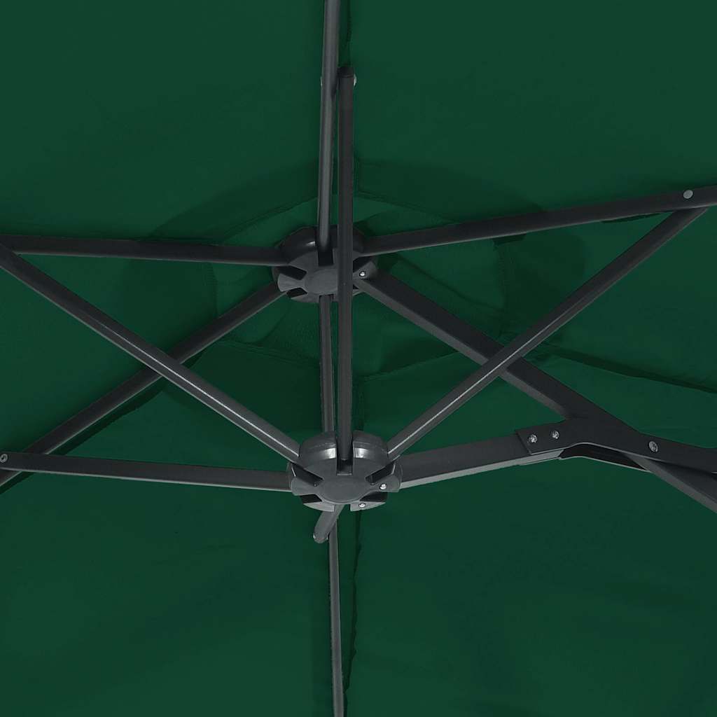 Double-Head Garden Parasol with LEDs Green 316x145 cm