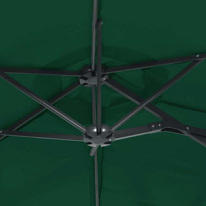 Double-Head Garden Parasol with LEDs Green 316x145 cm