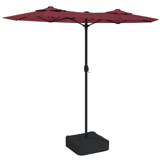 Double-Head Garden Parasol with LEDs Bordeaux Red 316x145 cm