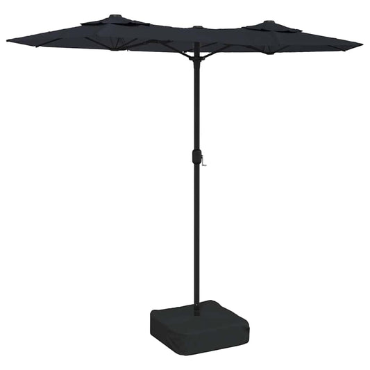 Double-Head Garden Parasol with LEDs Black 316x145 cm