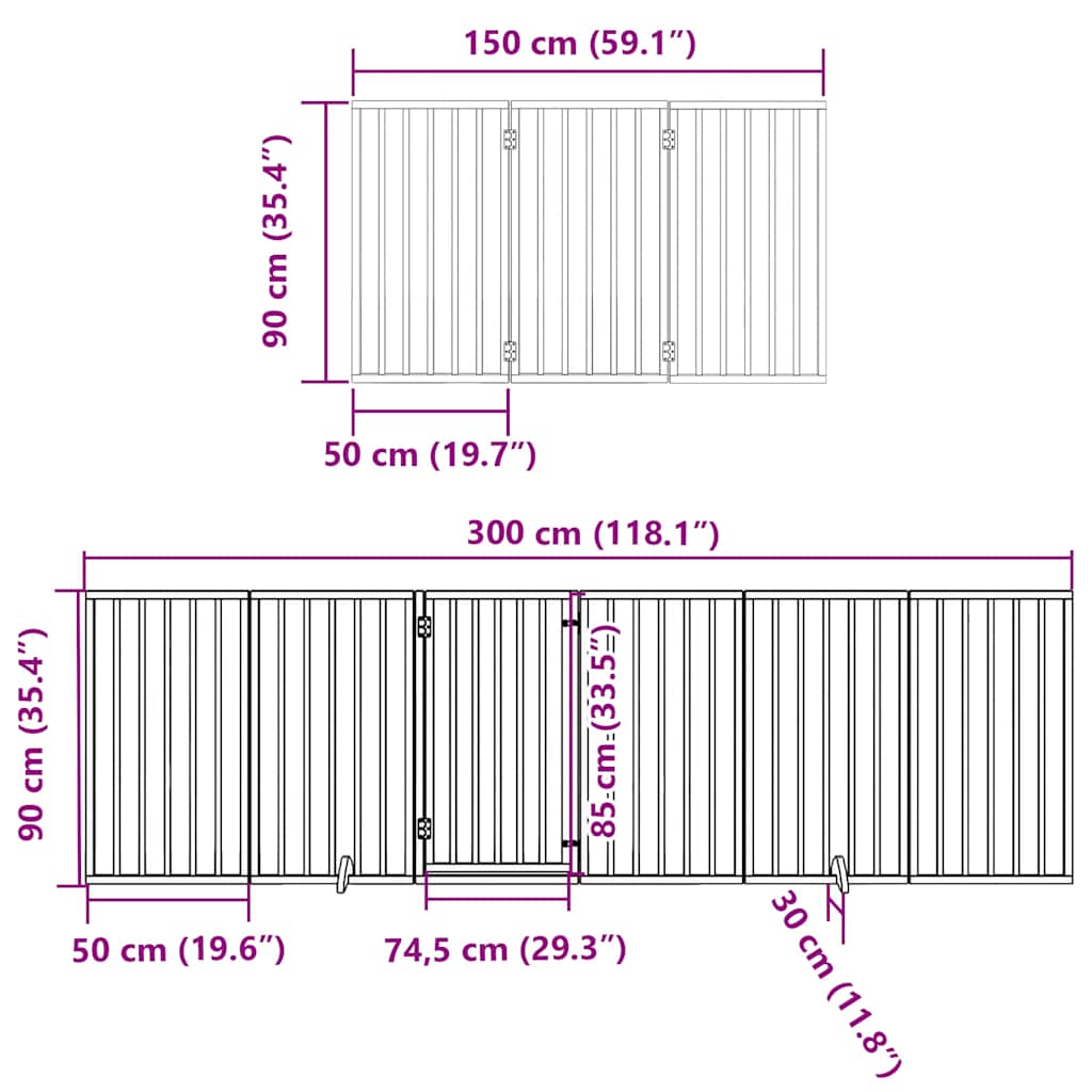 Dog Gate with Door Foldable 9 Panels Black 450 cm Poplar Wood