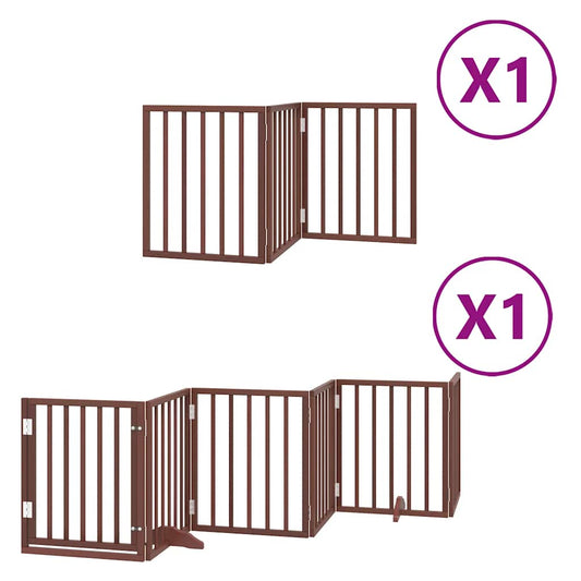 Dog Gate with Door Foldable 9 Panels Brown 450 cm Poplar Wood