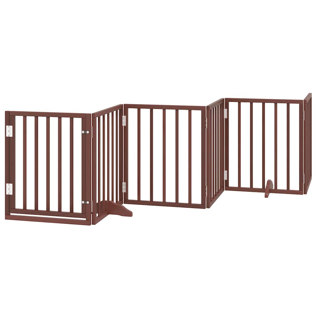 Dog Gate with Door Foldable 9 Panels Brown 450 cm Poplar Wood