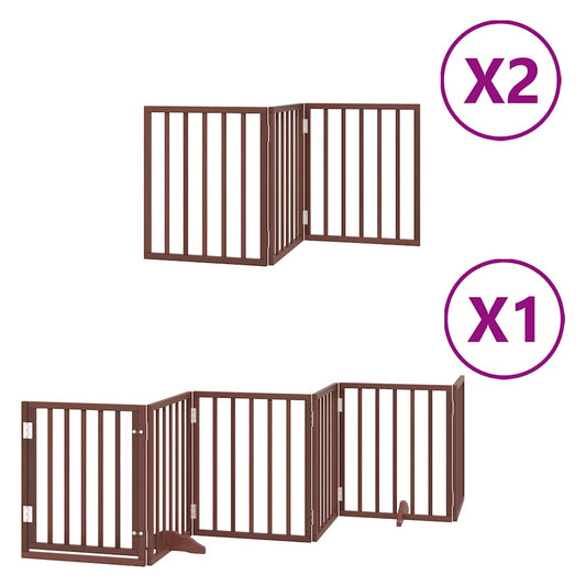 Dog Gate with Door Foldable 12 Panels Brown 600 cm Poplar Wood