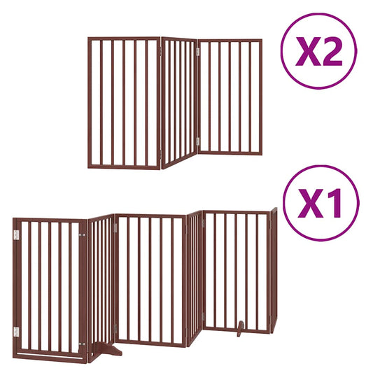 Dog Gate with Door Foldable 12 Panels Brown 600 cm Poplar Wood