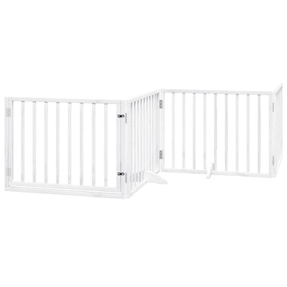 Dog Gate with Door Foldable 12 Panels White 960 cm Poplar Wood