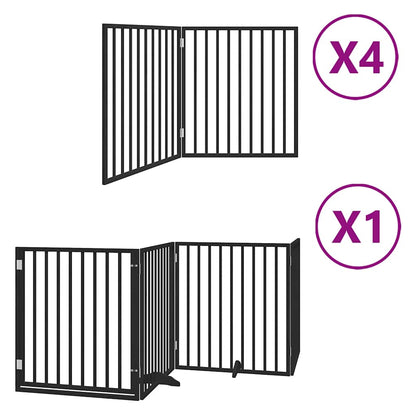 Dog Gate with Door Foldable 12 Panels Black 960 cm Poplar Wood