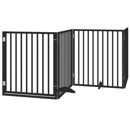Dog Gate with Door Foldable 12 Panels Black 960 cm Poplar Wood