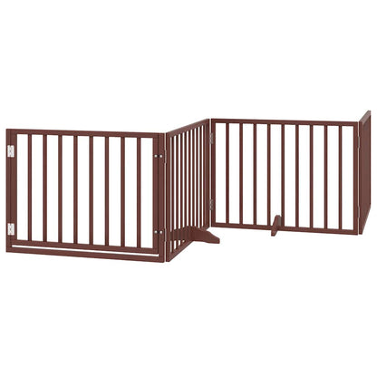 Dog Gate with Door Foldable 12 Panels Brown 960 cm Poplar Wood