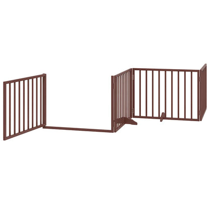 Dog Gate with Door Foldable 12 Panels Brown 960 cm Poplar Wood