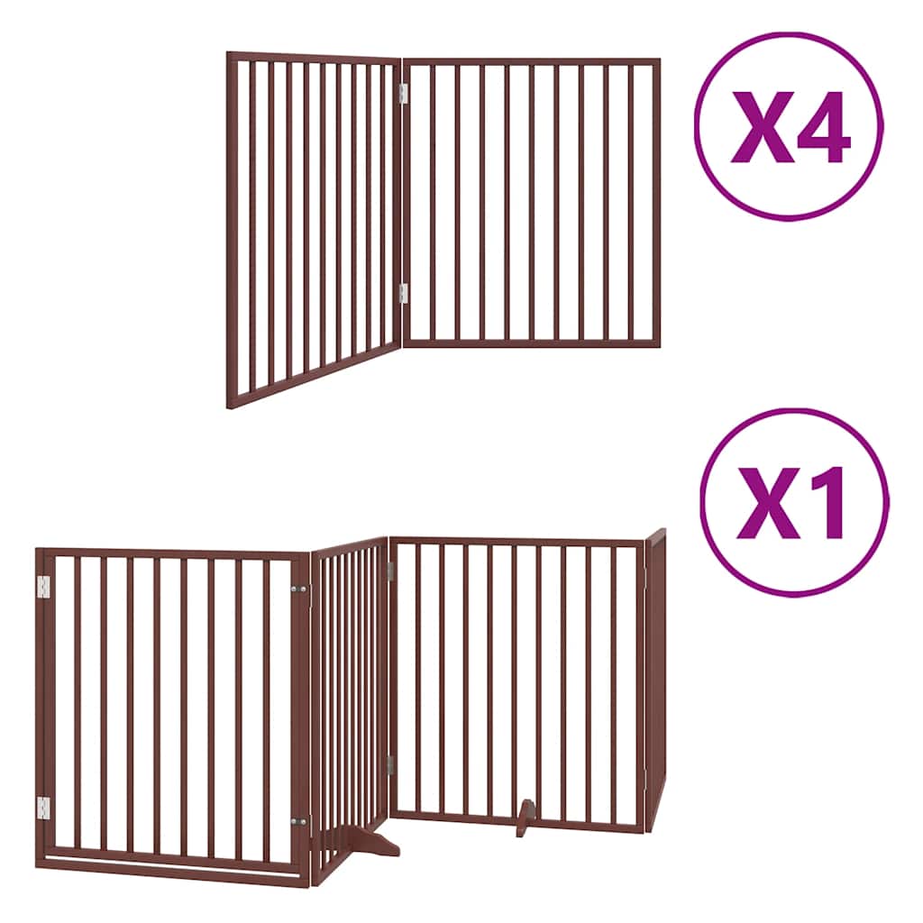 Dog Gate with Door Foldable 12 Panels Brown 960 cm Poplar Wood