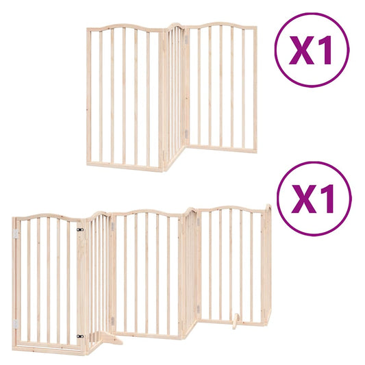 Dog Gate with Door Foldable 9 Panels 450 cm Poplar Wood