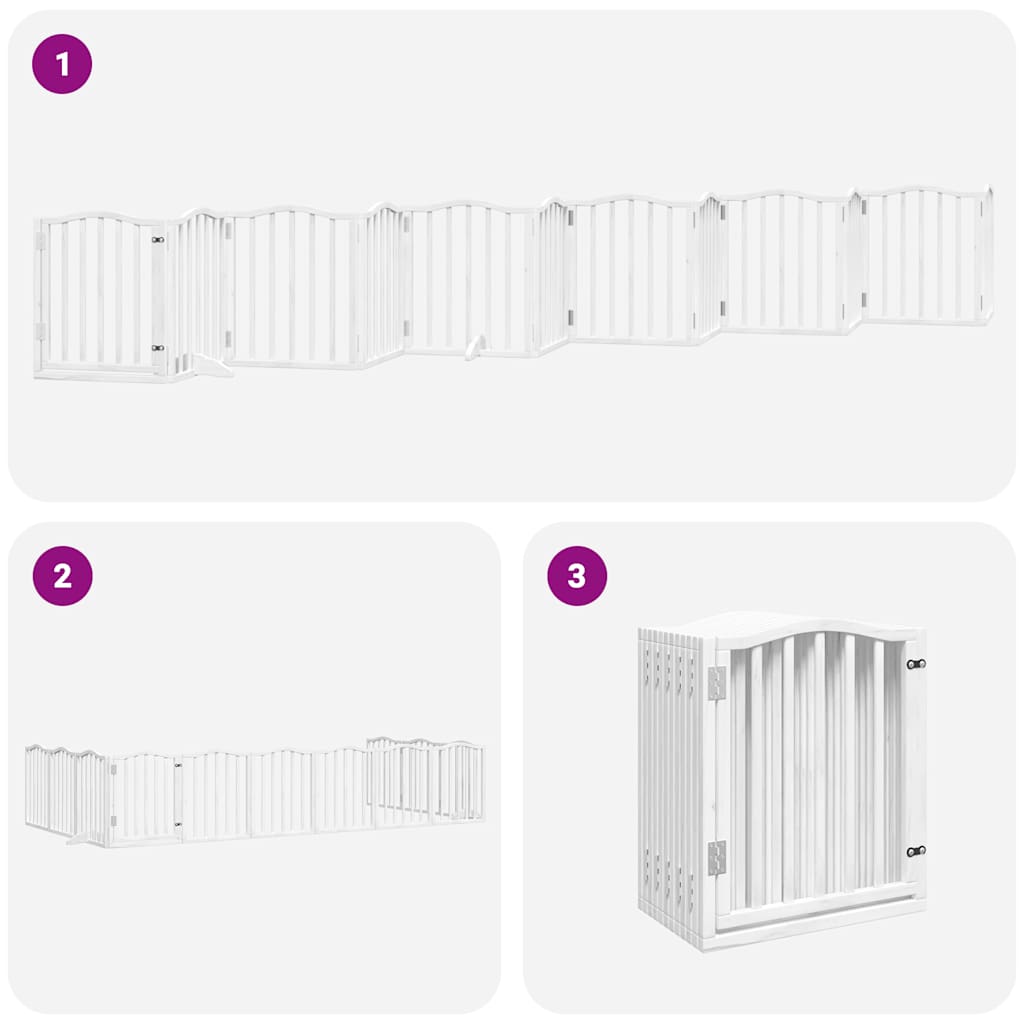Dog Gate with Door Foldable 12 Panels White 600 cm Poplar Wood