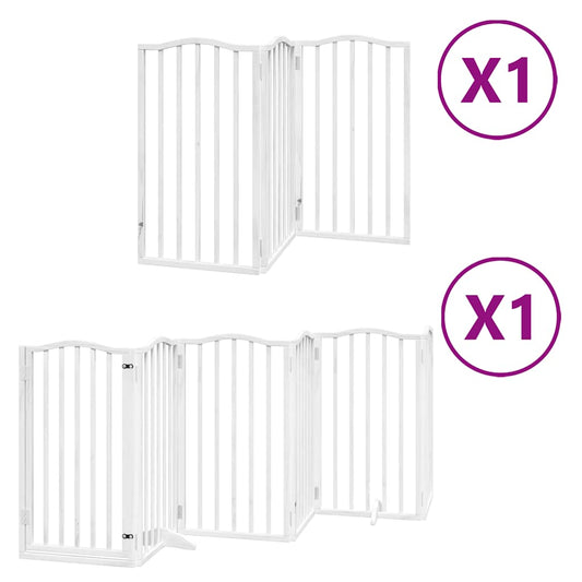 Dog Gate with Door Foldable 9 Panels White 450 cm Poplar Wood