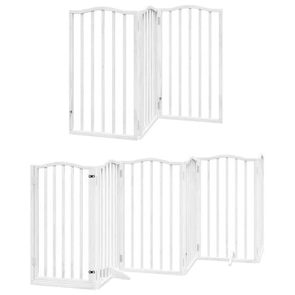 Dog Gate with Door Foldable 9 Panels White 450 cm Poplar Wood