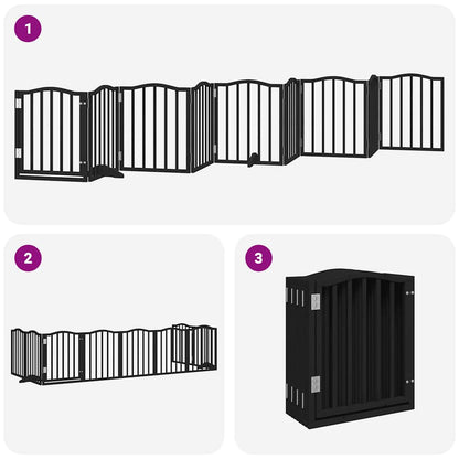 Dog Gate with Door Foldable 9 Panels Black 450 cm Poplar Wood