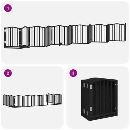 Dog Gate with Door Foldable 12 Panels Black 600 cm Poplar Wood