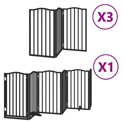 Dog Gate with Door Foldable 15 Panels Black 750 cm Poplar Wood