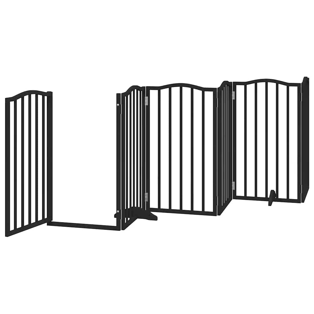 Dog Gate with Door Foldable 15 Panels Black 750 cm Poplar Wood