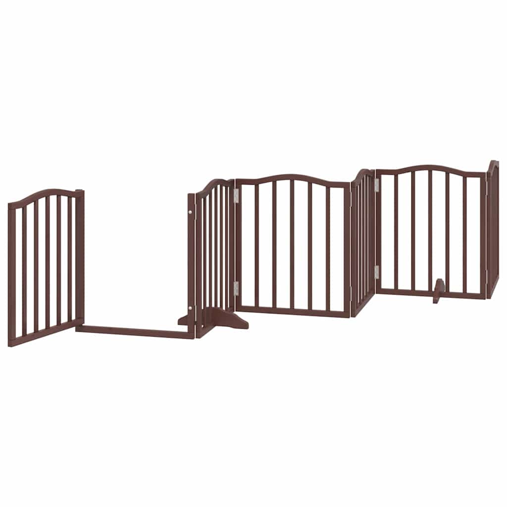 Dog Gate with Door Foldable 9 Panels Brown 450 cm Poplar Wood