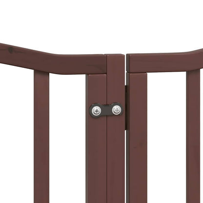 Dog Gate with Door Foldable 9 Panels Brown 450 cm Poplar Wood