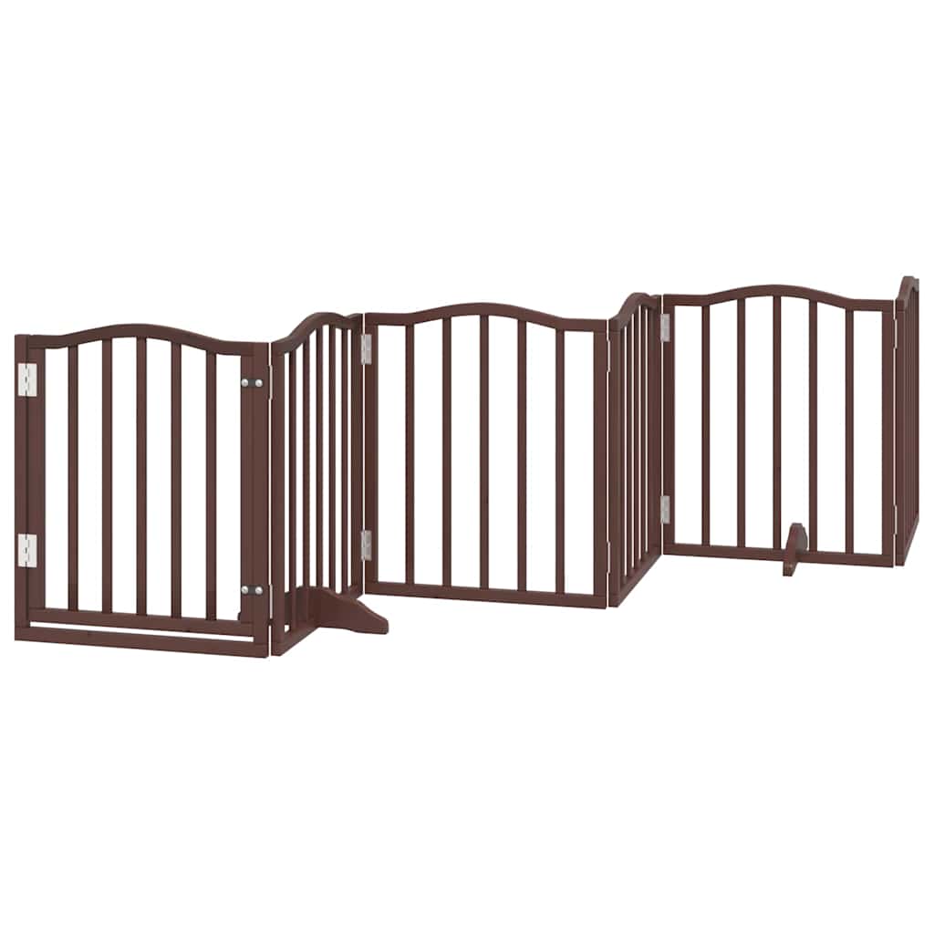 Dog Gate with Door Foldable 12 Panels Brown 600 cm Poplar Wood