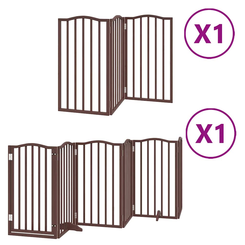 Dog Gate with Door Foldable 9 Panels Brown 450 cm Poplar Wood