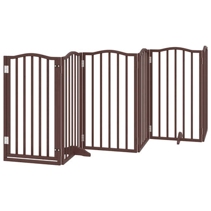 Dog Gate with Door Foldable 9 Panels Brown 450 cm Poplar Wood