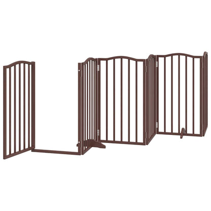 Dog Gate with Door Foldable 12 Panels Brown 600 cm Poplar Wood