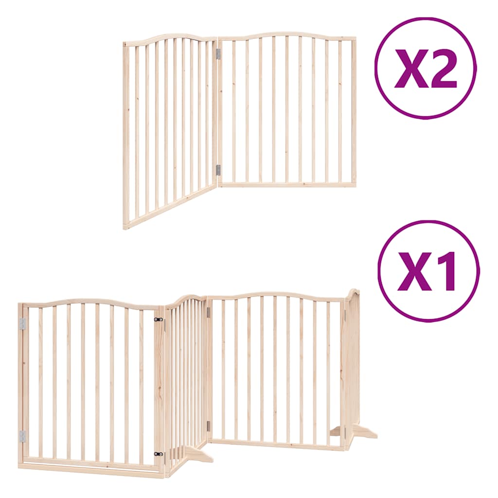 Dog Gate with Door Foldable 8 Panels 640 cm Poplar Wood