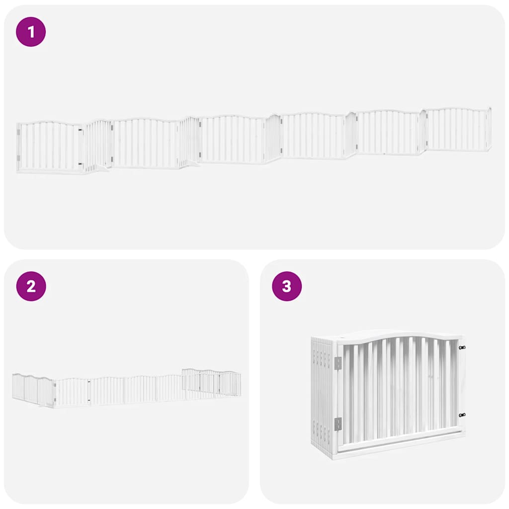 Dog Gate with Door Foldable 12 Panels White 960 cm Poplar Wood