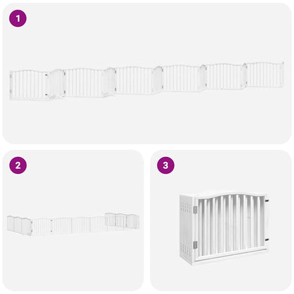 Dog Gate with Door Foldable 12 Panels White 960 cm Poplar Wood