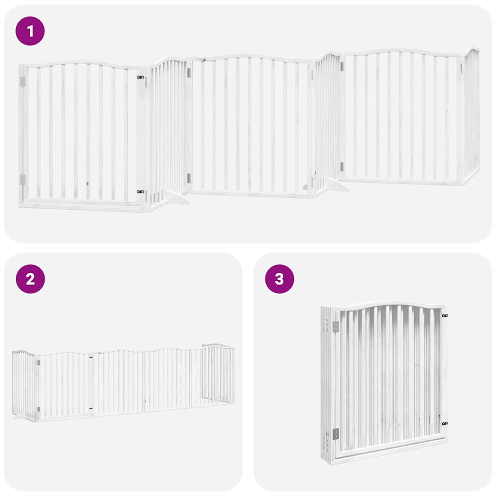 Dog Gate with Door Foldable 6 Panels White 480 cm Poplar Wood