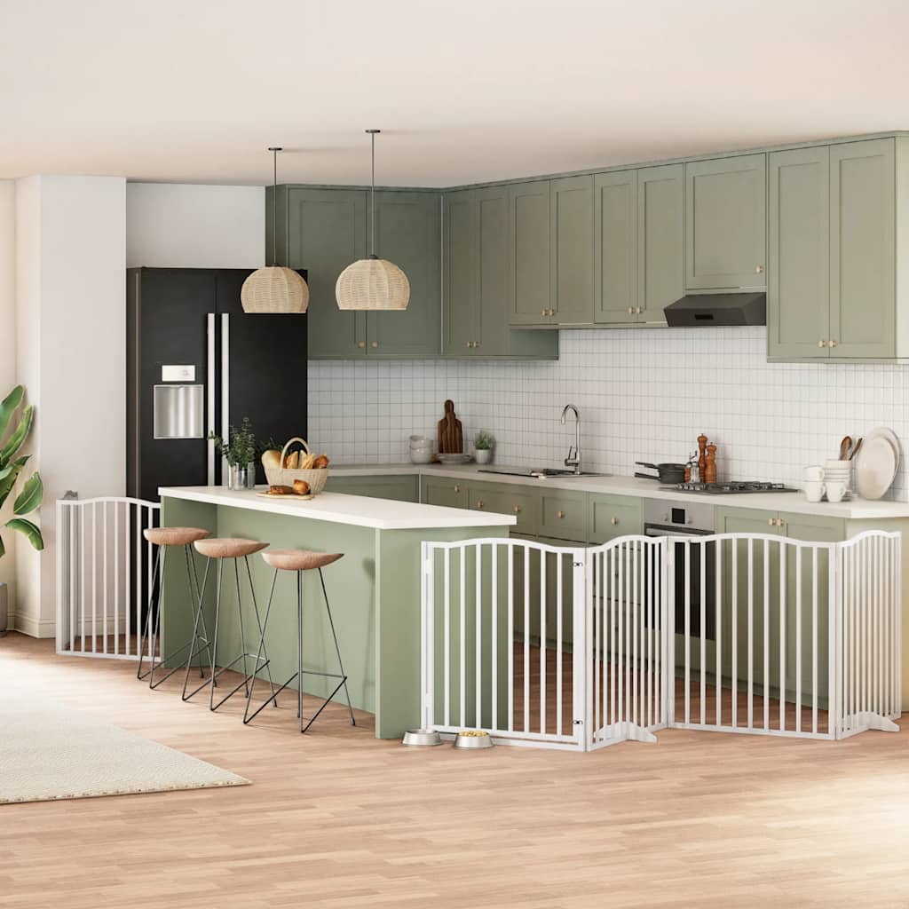 Dog Gate with Door Foldable 6 Panels White 480 cm Poplar Wood