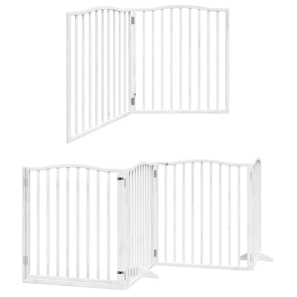 Dog Gate with Door Foldable 12 Panels White 960 cm Poplar Wood