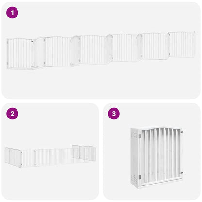 Dog Gate with Door Foldable 12 Panels White 960 cm Poplar Wood