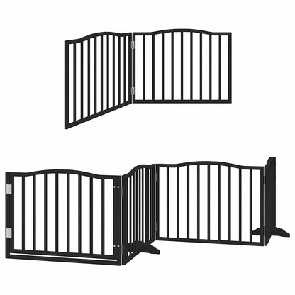 Dog Gate with Door Foldable 8 Panels Black 640 cm Poplar Wood