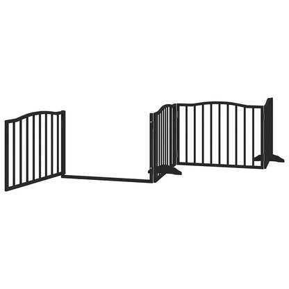 Dog Gate with Door Foldable 12 Panels Black 960 cm Poplar Wood