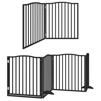 Dog Gate with Door Foldable 8 Panels Black 640 cm Poplar Wood