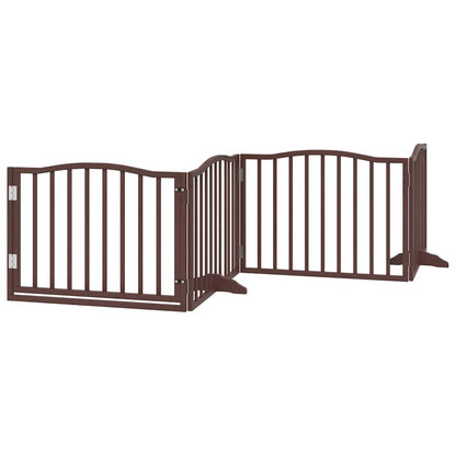 Dog Gate with Door Foldable 6 Panels Brown 480 cm Poplar Wood