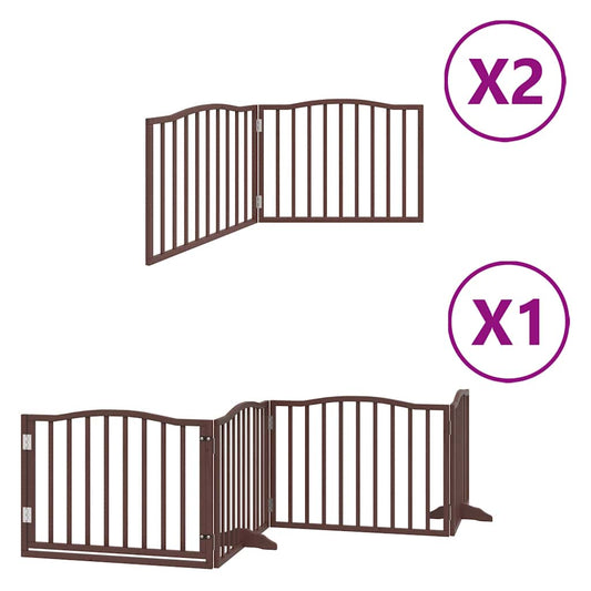 Dog Gate with Door Foldable 8 Panels Brown 640 cm Poplar Wood