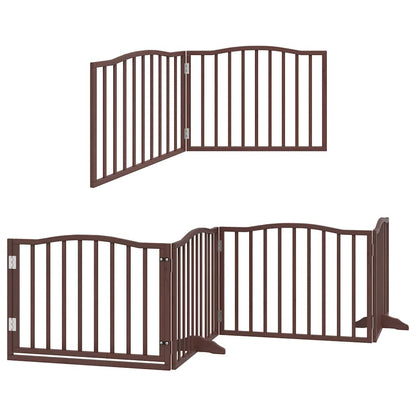 Dog Gate with Door Foldable 8 Panels Brown 640 cm Poplar Wood