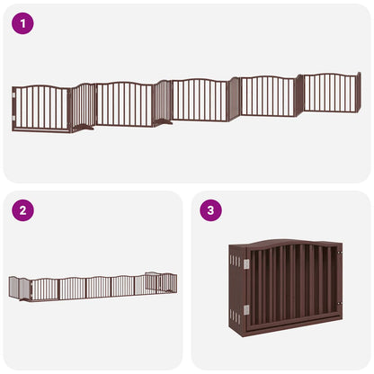 Dog Gate with Door Foldable 10 Panels Brown 800 cm Poplar Wood