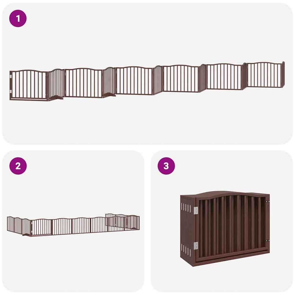 Dog Gate with Door Foldable 12 Panels Brown 960 cm Poplar Wood