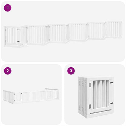 Dog Gate with Door Foldable 12 Panels White 600 cm Poplar Wood