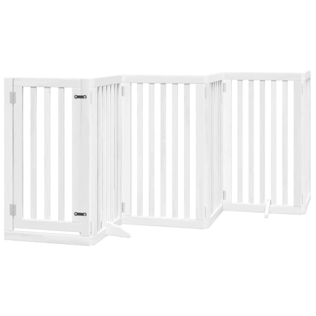 Dog Gate with Door Foldable 15 Panels White 750 cm Poplar Wood