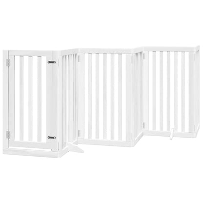 Dog Gate with Door Foldable 15 Panels White 750 cm Poplar Wood