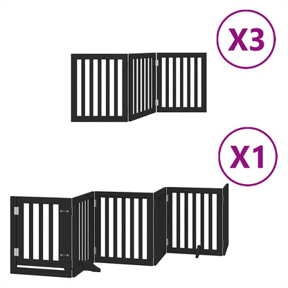 Dog Gate with Door Foldable 15 Panels Black 750 cm Poplar Wood