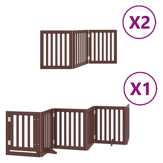 Dog Gate with Door Foldable 12 Panels Brown 600 cm Poplar Wood